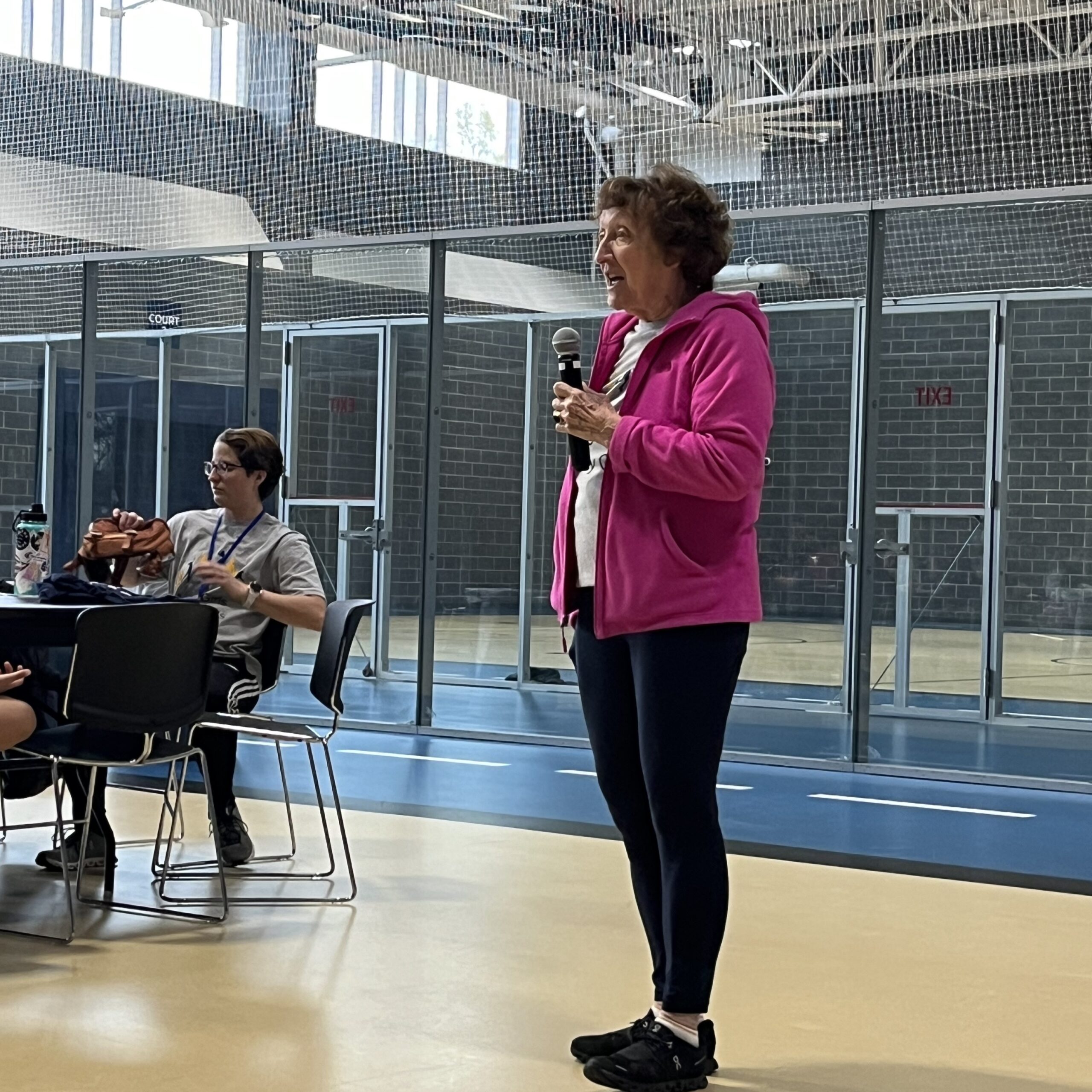 A picture of the sponsor, Dawn Chaney, as she speaks to the campers