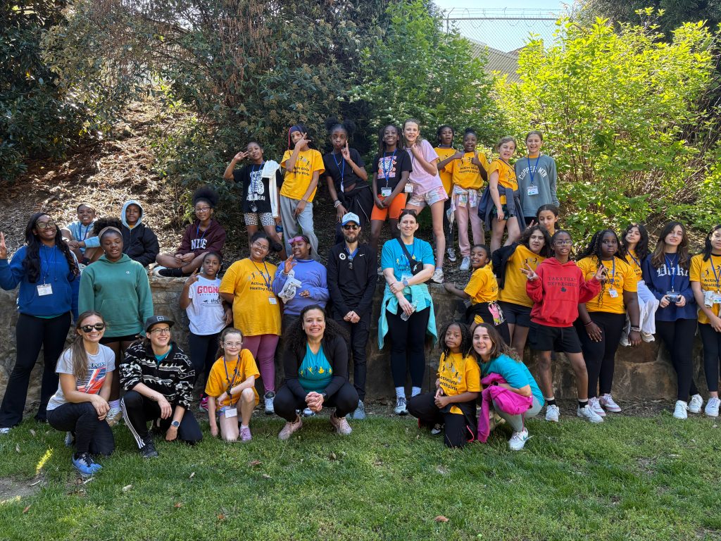 AGHG campers out in the Greenway, with the High Point Athletic Club instructors that led a running clinic for the girls.