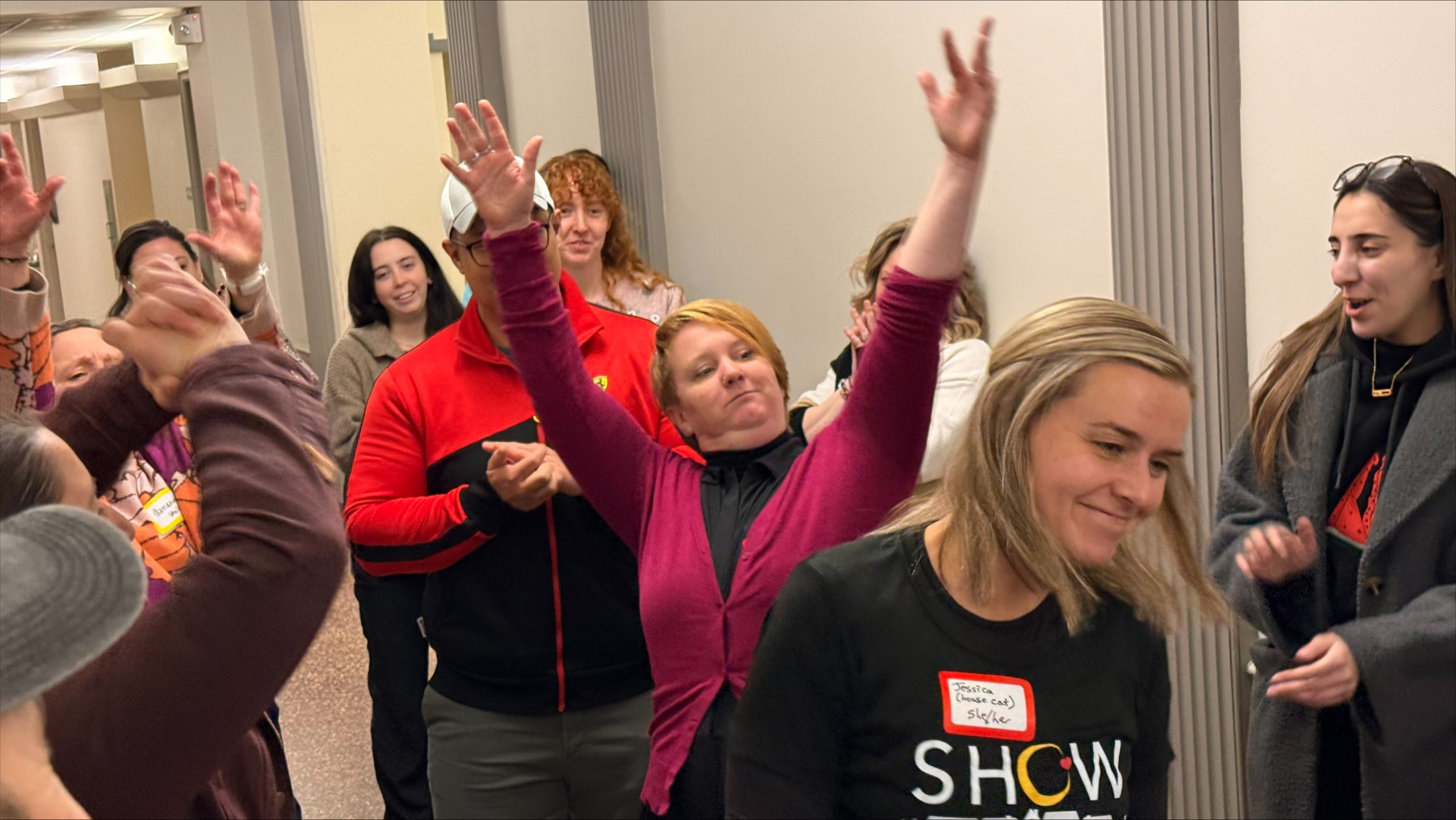 Members of the paper chase with their teams socializing and having fun